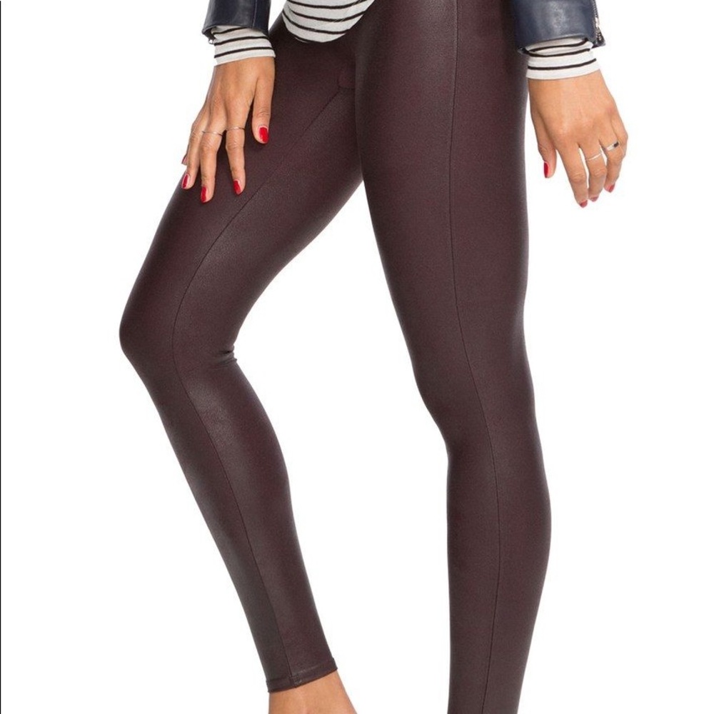 NWOT Spanx Faux Leather Oxblood Leggings - Medium
